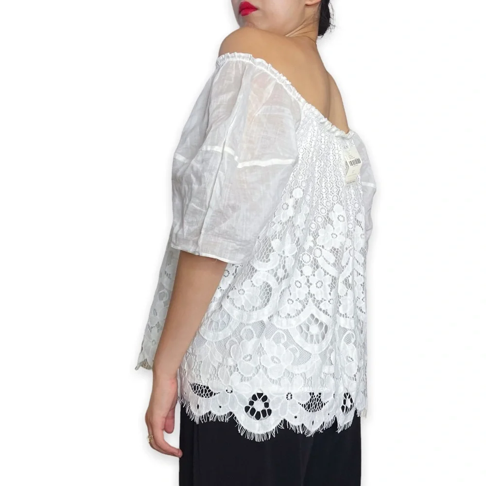 NWT Anthroplogie Moulinette Soeurs Messina White Puffsleeve Lace Top Size L - Picture 2 of 16